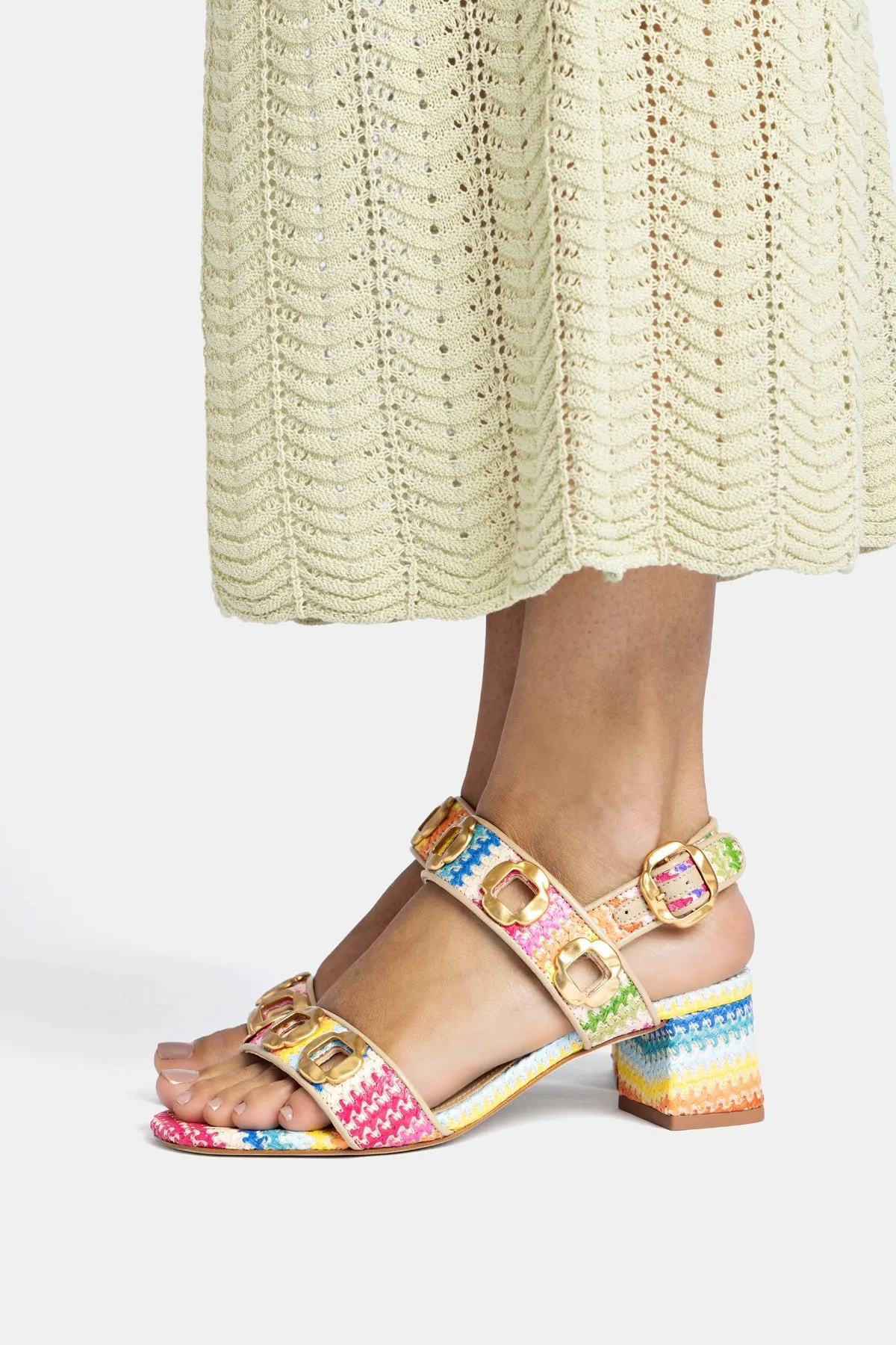 Milan Sandal In Rainbow Raffia and Beige Leather sold by Larroude product image thumbnail 2