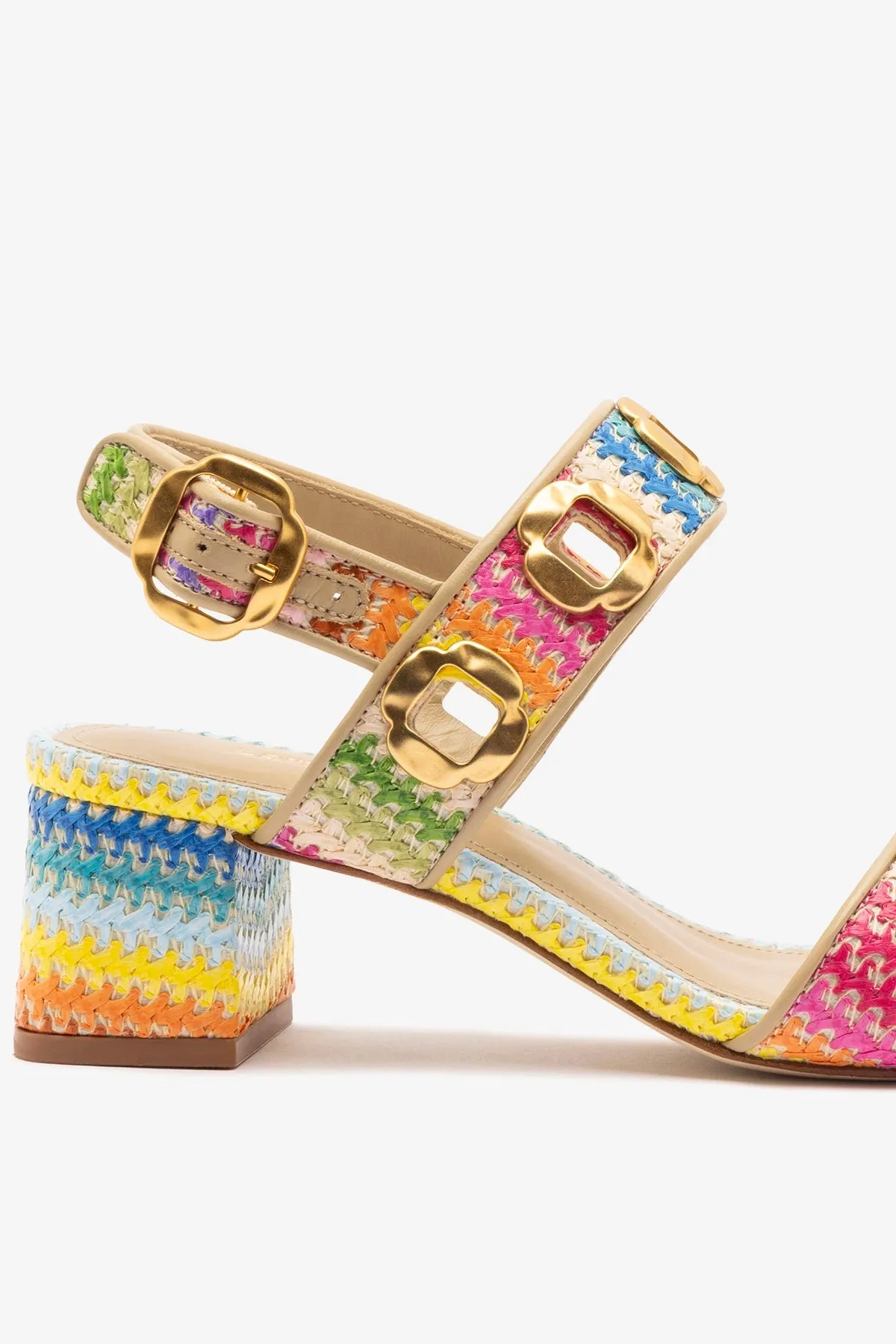Milan Sandal In Rainbow Raffia and Beige Leather sold by Larroude product image thumbnail 4