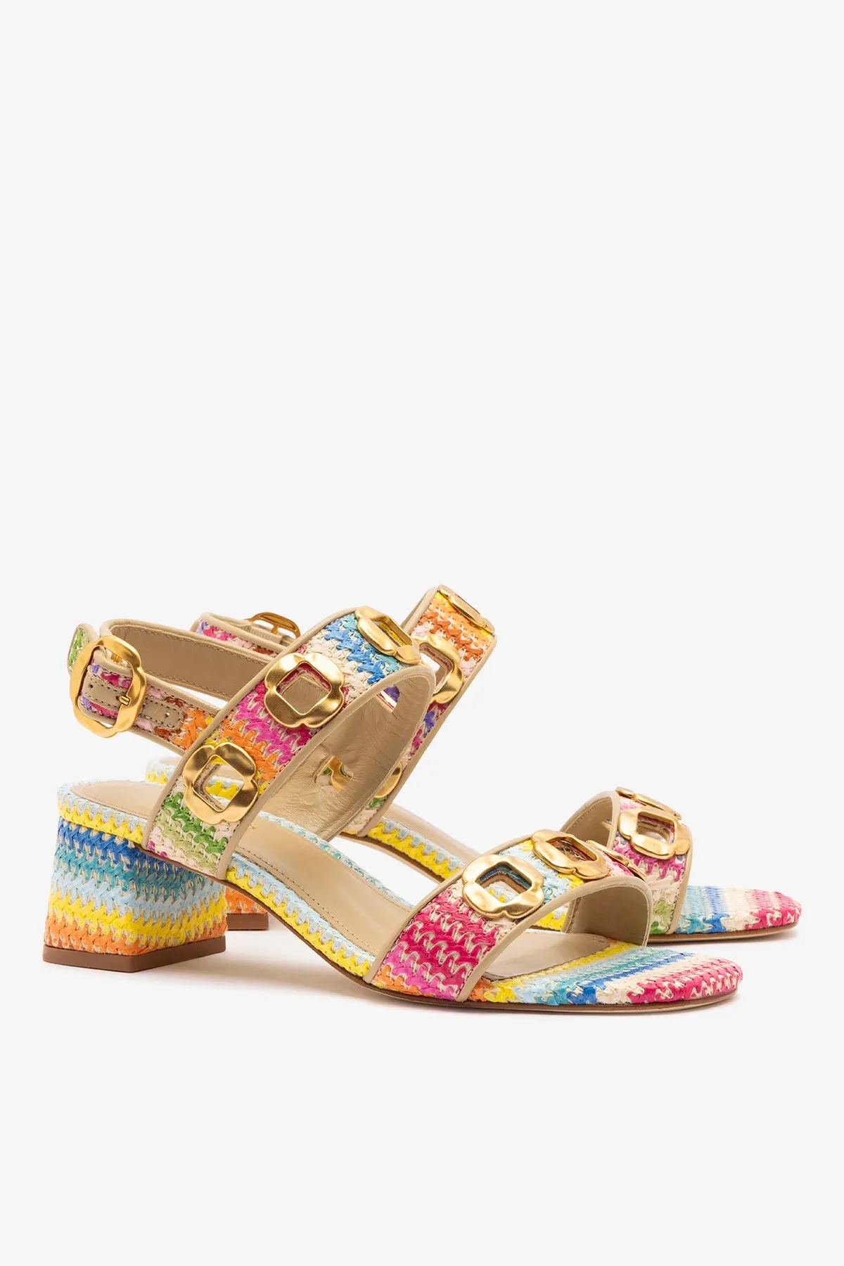 Milan Sandal In Rainbow Raffia and Beige Leather sold by Larroude product image thumbnail 3