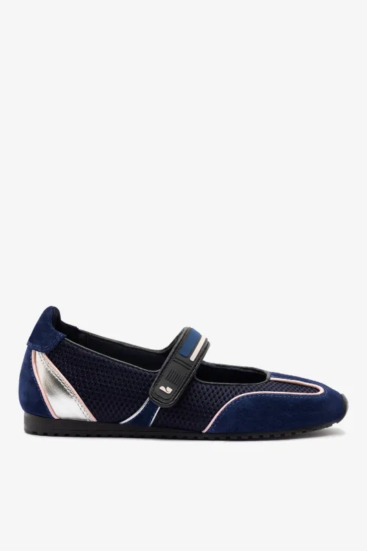 Devon Sneakerina Black Mesh and Navy Suede sold by Larroude