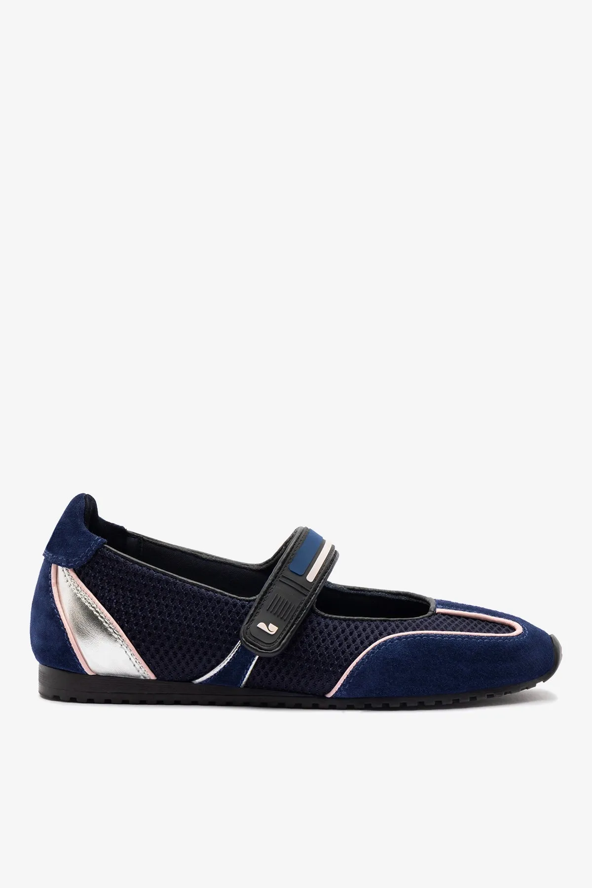 Devon Sneakerina Black Mesh and Navy Suede sold by Larroude