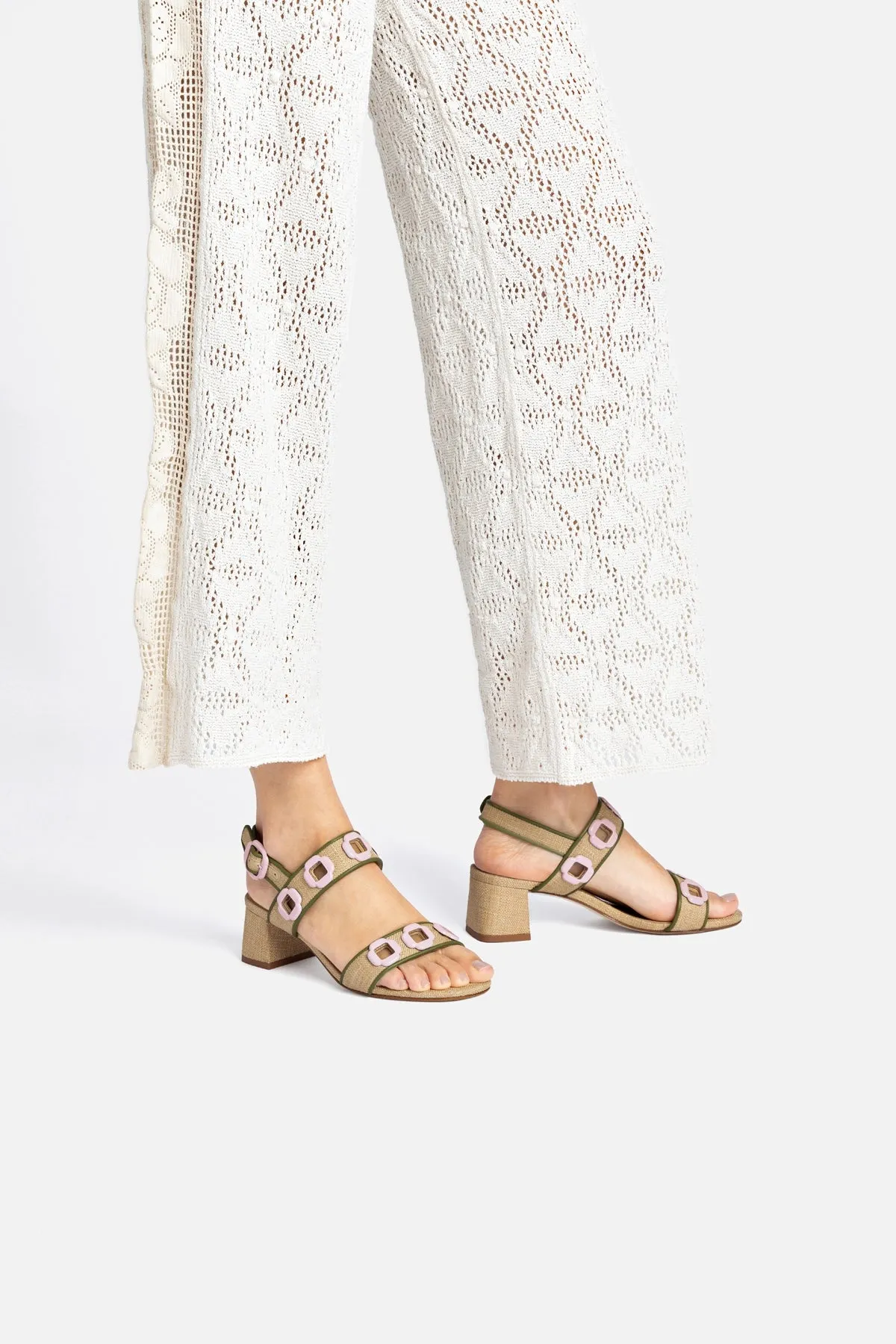 Milan Sandal In Beige Raffia and Seaweed Leather sold by Larroude product image thumbnail 2