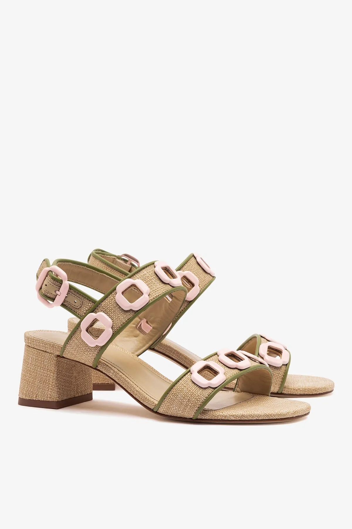 Milan Sandal In Beige Raffia and Seaweed Leather sold by Larroude product image thumbnail 3
