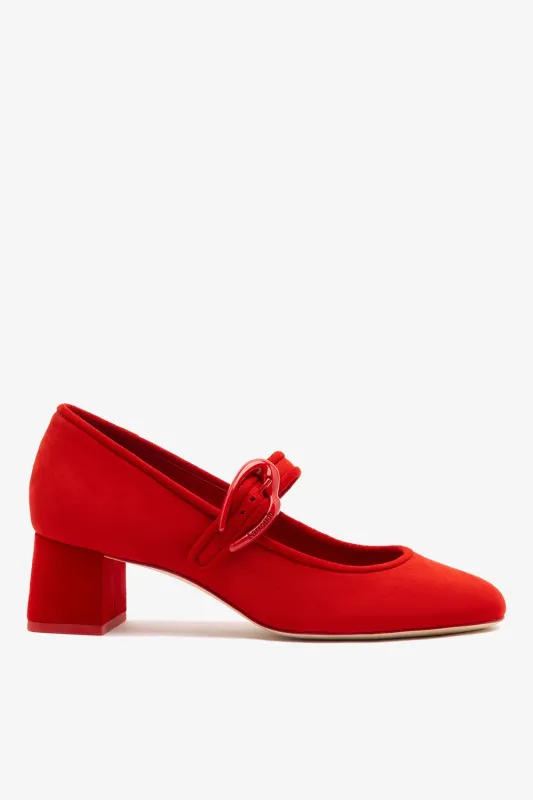 Verona Block Pump In Scarlet Suede sold by Larroude