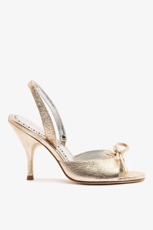 Lady Sandal In Platina Sparkle Metallic Leather sold by Larroude