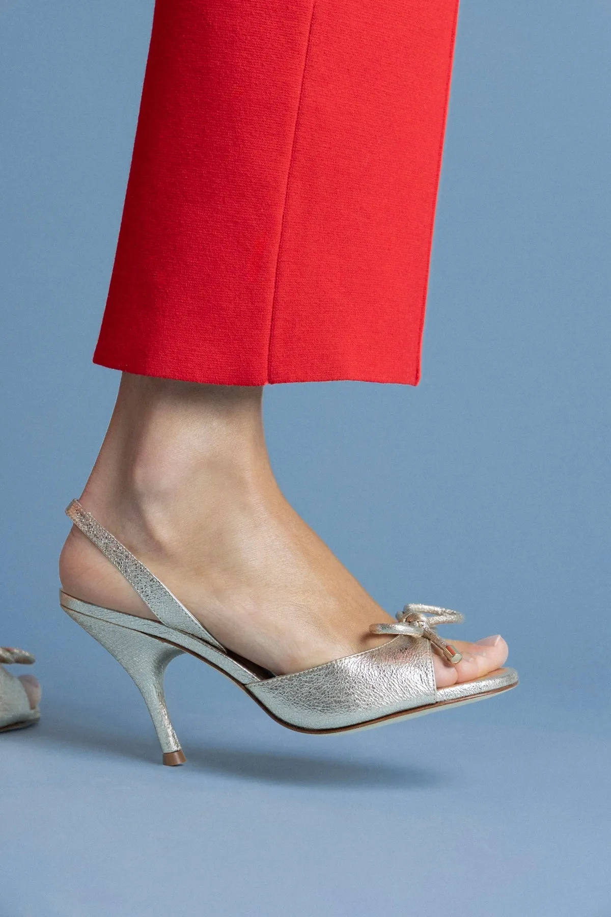 Lady Sandal In Platina Sparkle Metallic Leather sold by Larroude product image thumbnail 5