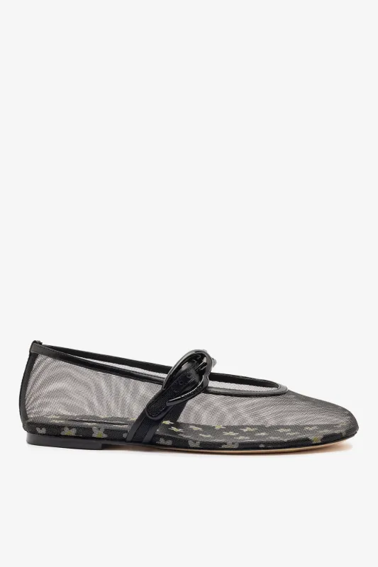 Verona Mesh Ballet Flat In Black Mesh and Leather sold by Larroude