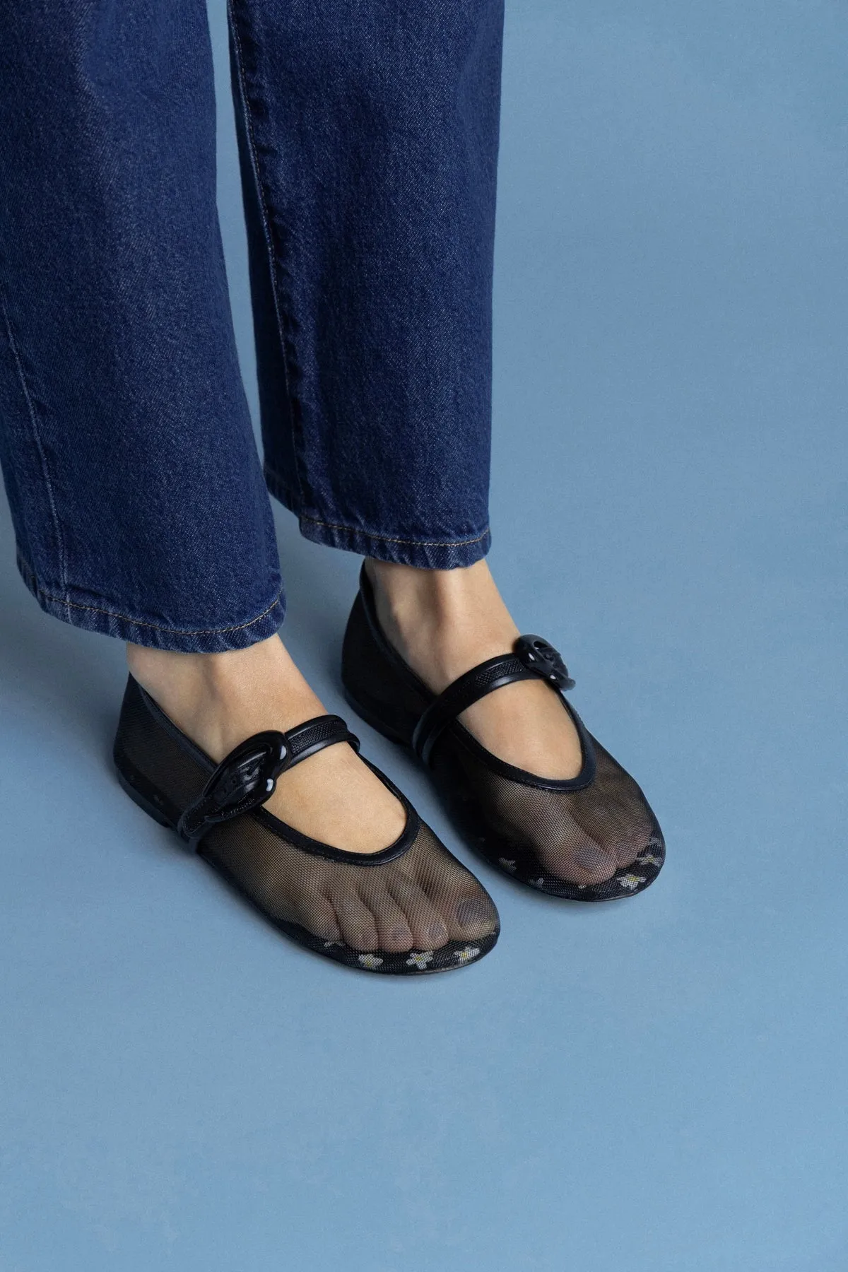 Verona Mesh Ballet Flat In Black Mesh and Leather sold by Larroude product image thumbnail 2