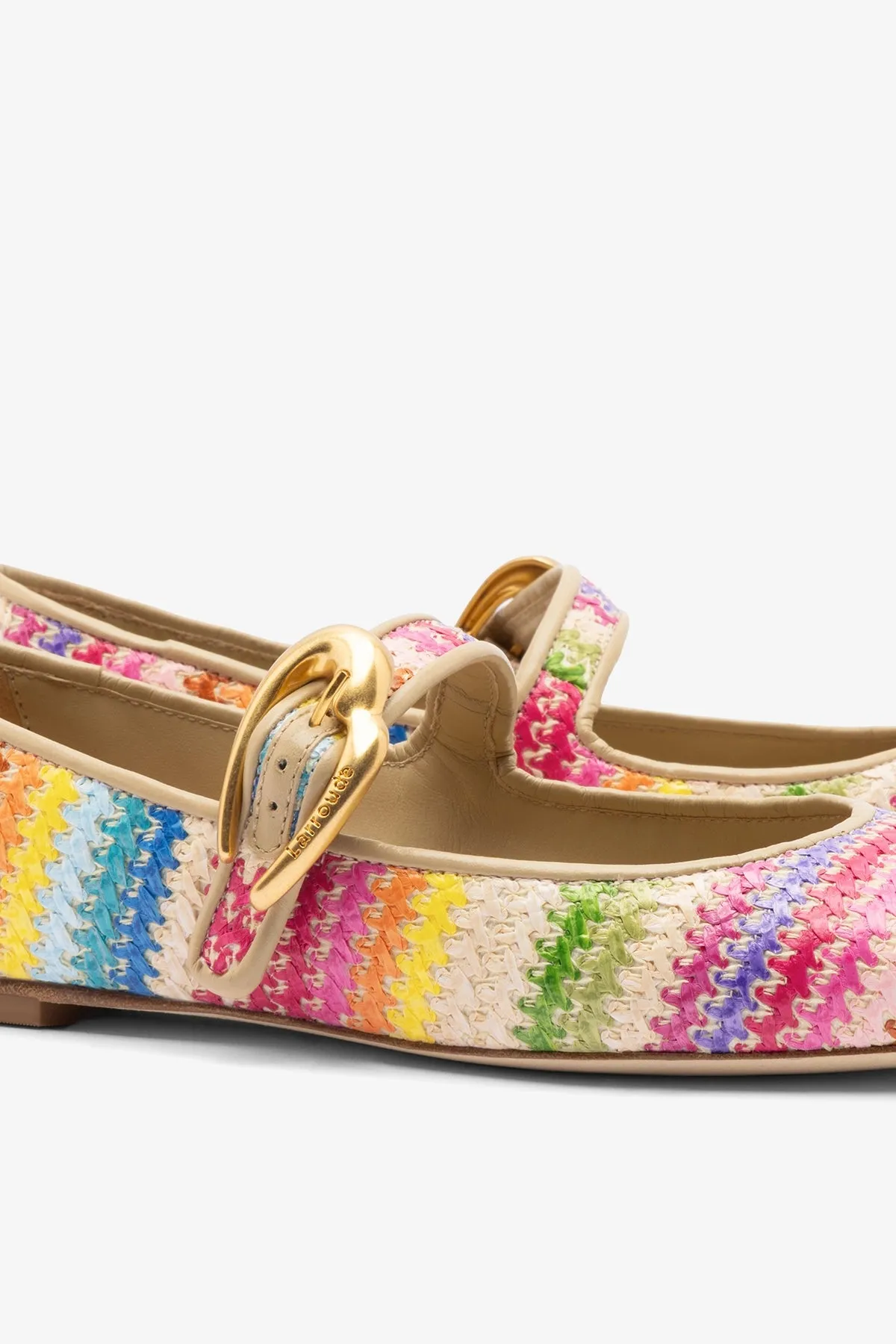 Verona Ballet Flat In Rainbow Raffia and Beige Leather sold by Larroude product image thumbnail 4