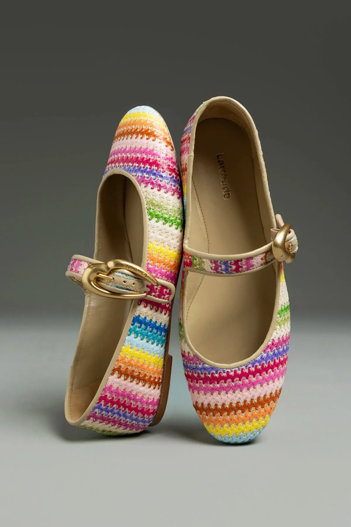 Verona Ballet Flat In Rainbow Raffia and Beige Leather sold by Larroude product image thumbnail 2