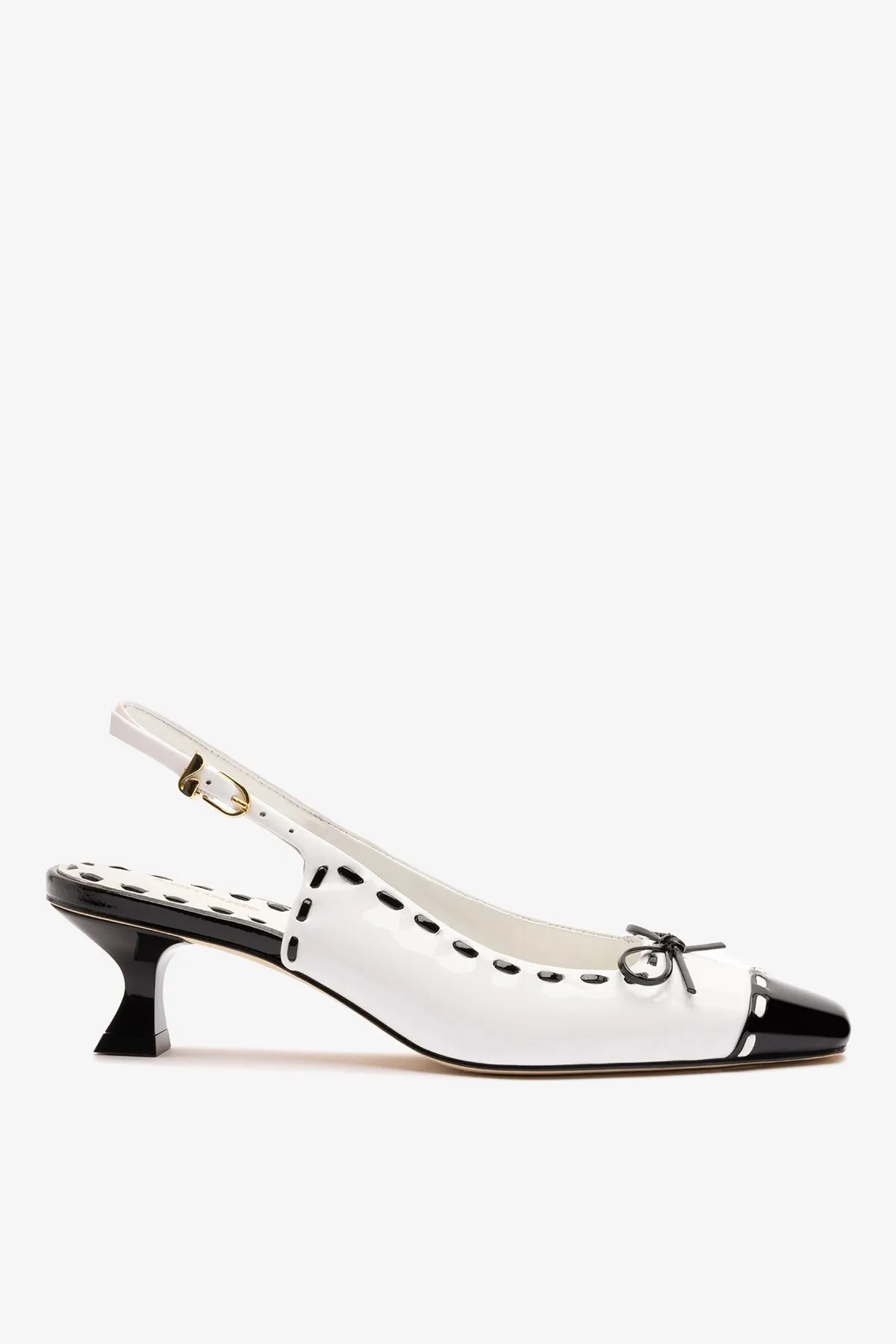 Jenny Pump In Black and White Patent Leather sold by Larroude