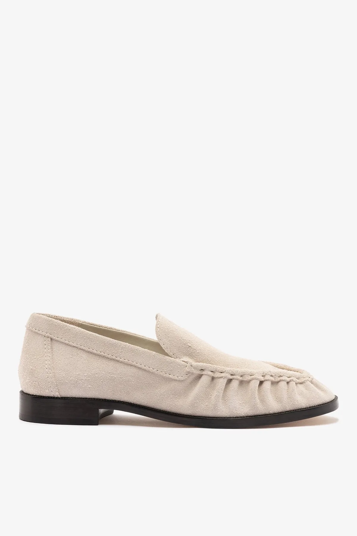 Margaux Loafer In Mushroom Grey Suede sold by Larroude