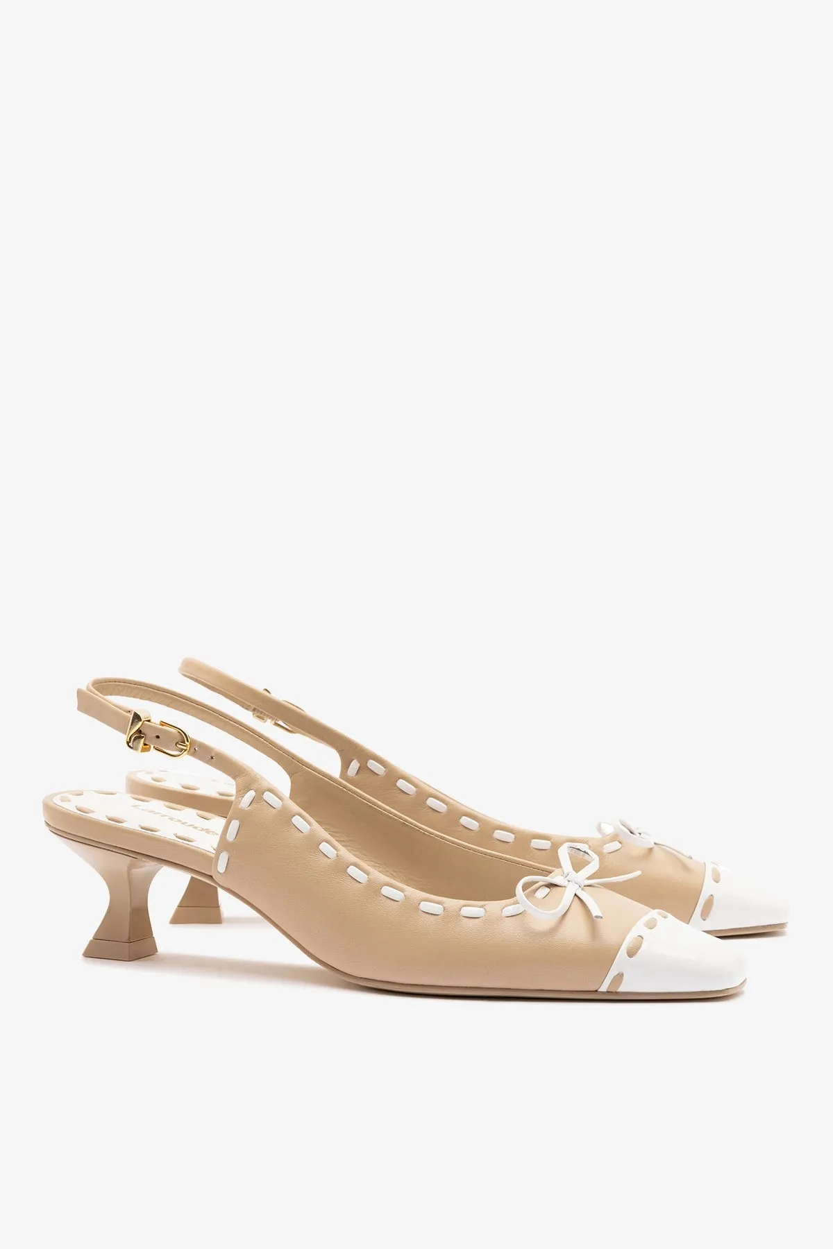 Jenny Pump In Sand Leather and White Patent Leather sold by Larroude product image thumbnail 3