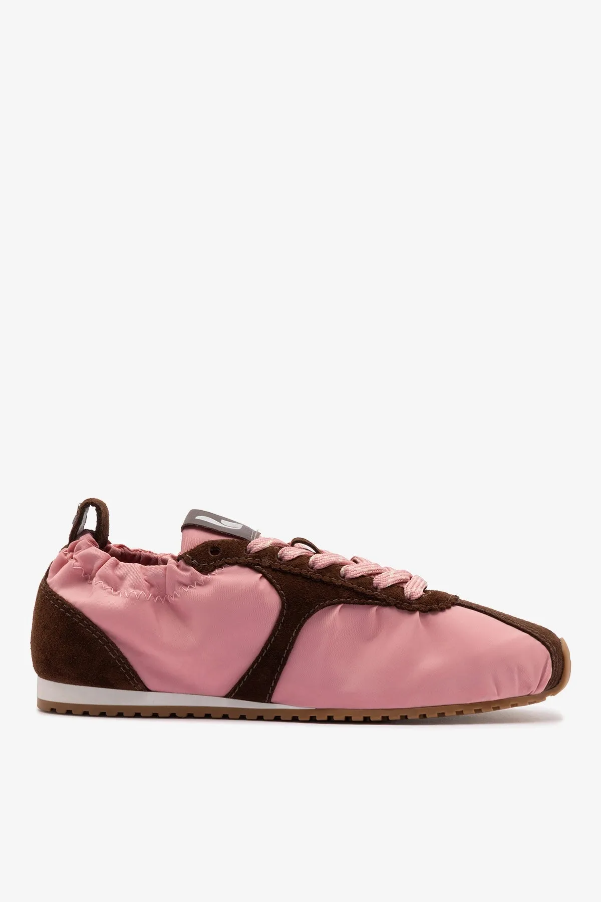 Stella Lite Sneaker In Tulip Nylon and Brown Suede sold by Larroude