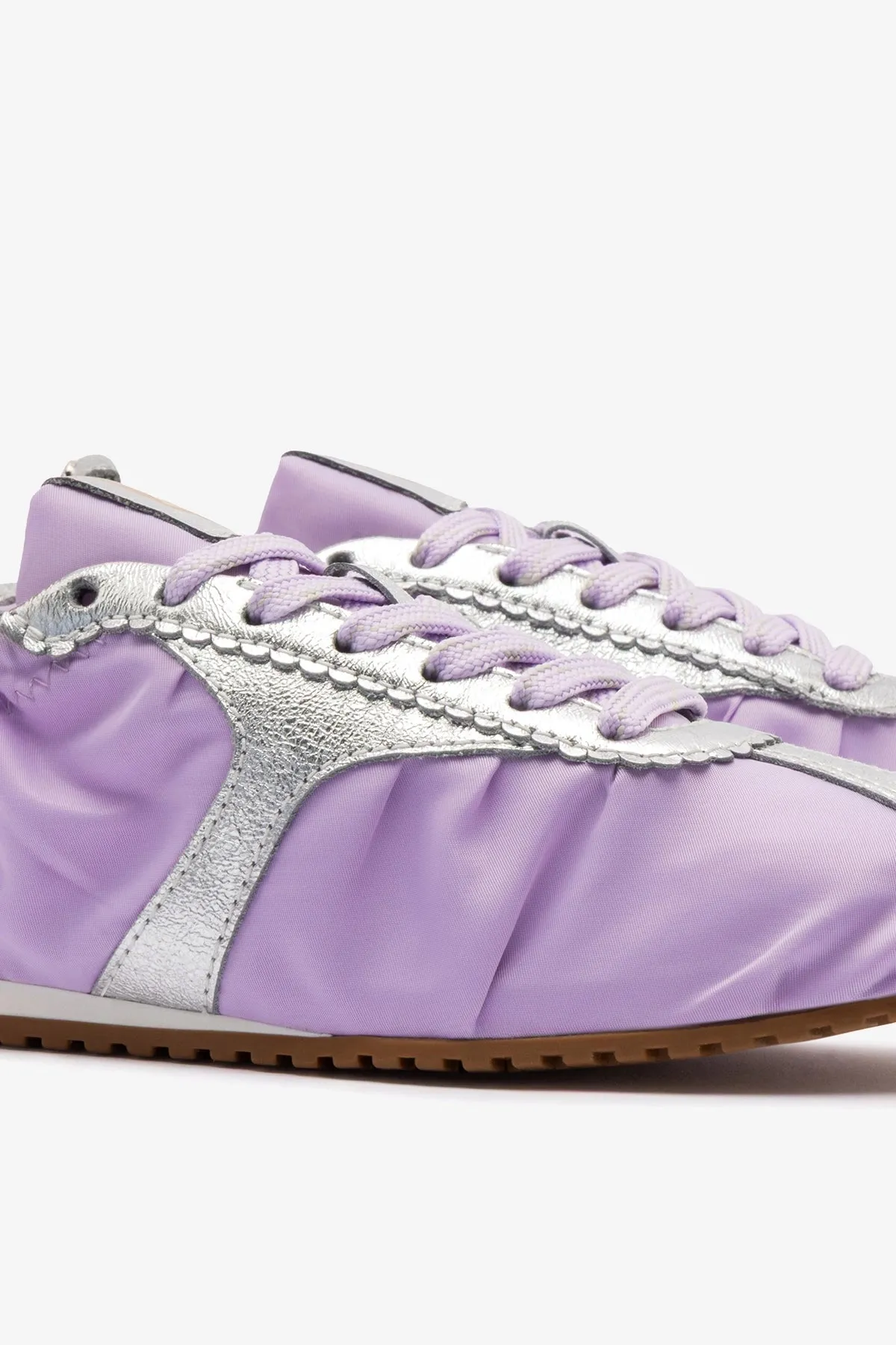 Stella Lite Sneaker In Lilac Nylon and Silver Metallic Leather sold by Larroude product image thumbnail 5