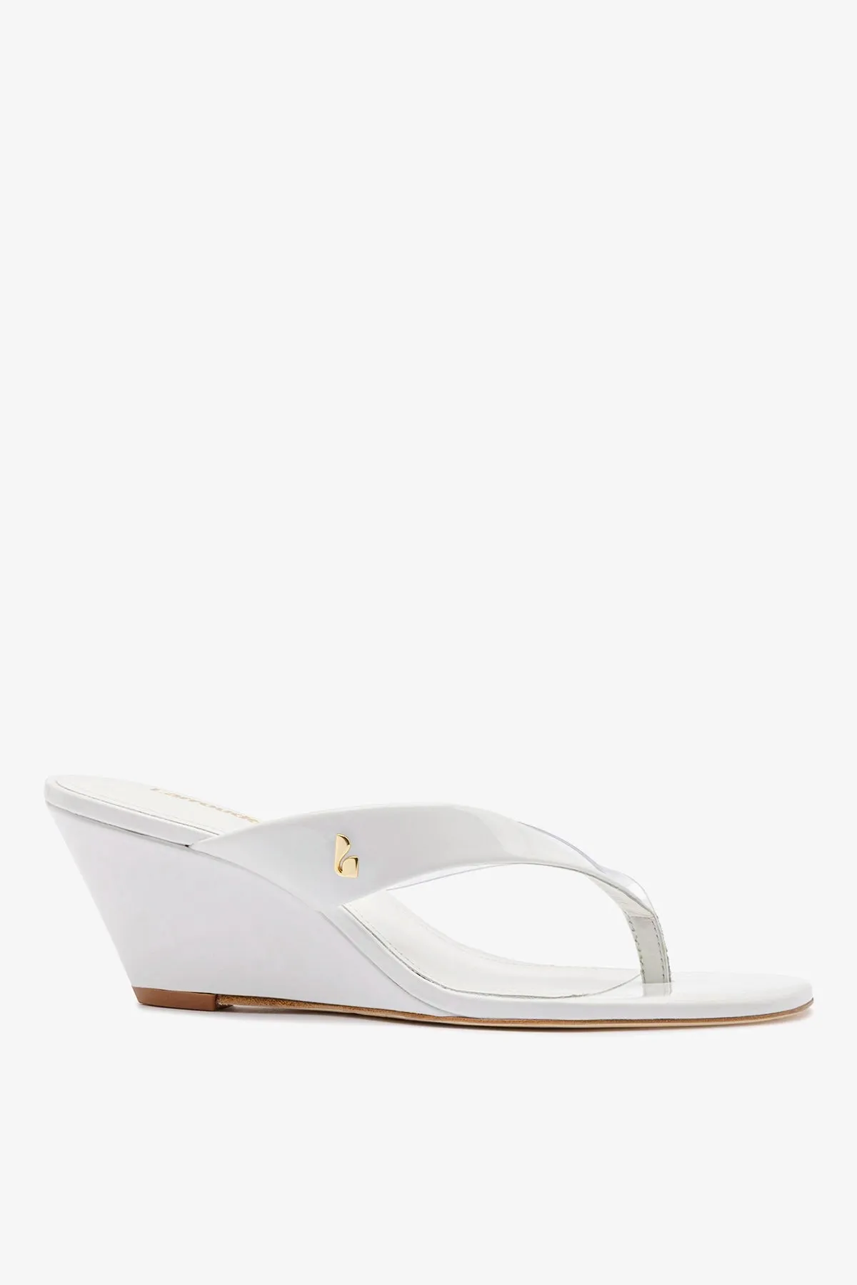 Gaia Clear Thong Sandal White Leather sold by Larroude