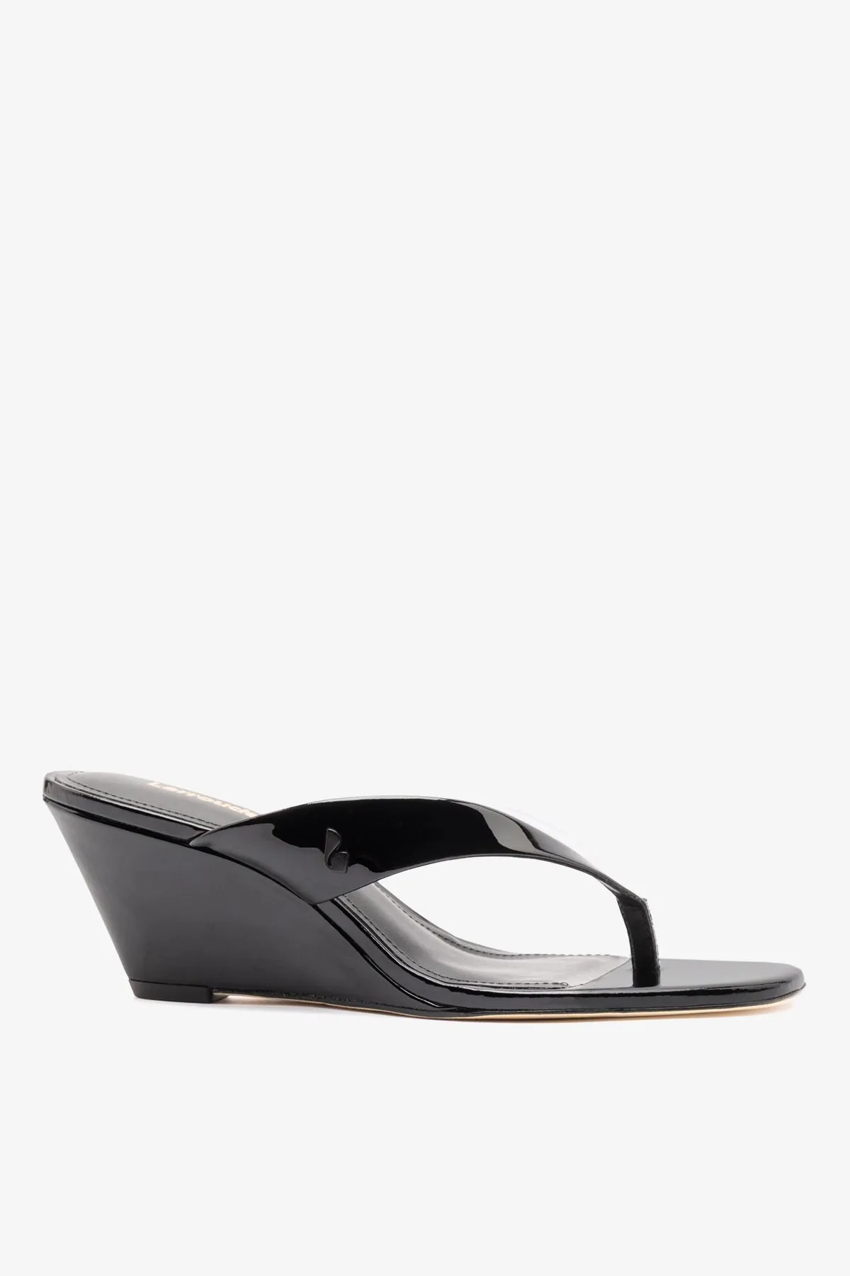 Gaia Clear Thong Sandal Black Leather sold by Larroude