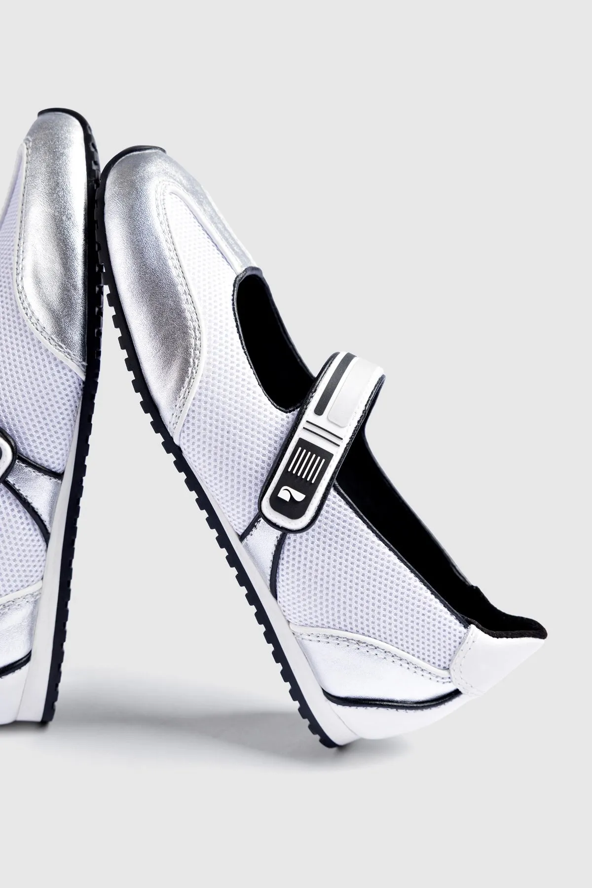 Devon Sneakerina White Mesh and Silver Leather sold by Larroude product image thumbnail 2