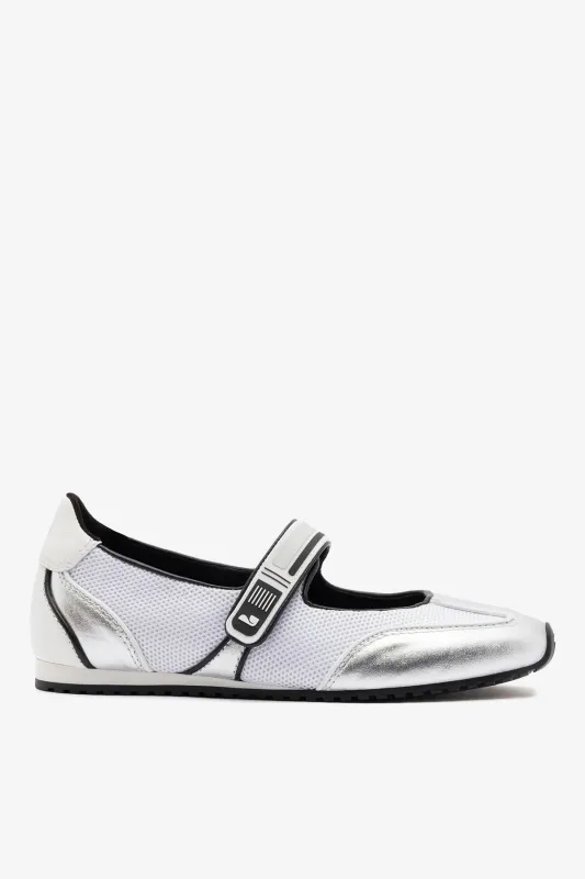 Devon Sneakerina Silver Mesh and Leather sold by Larroude