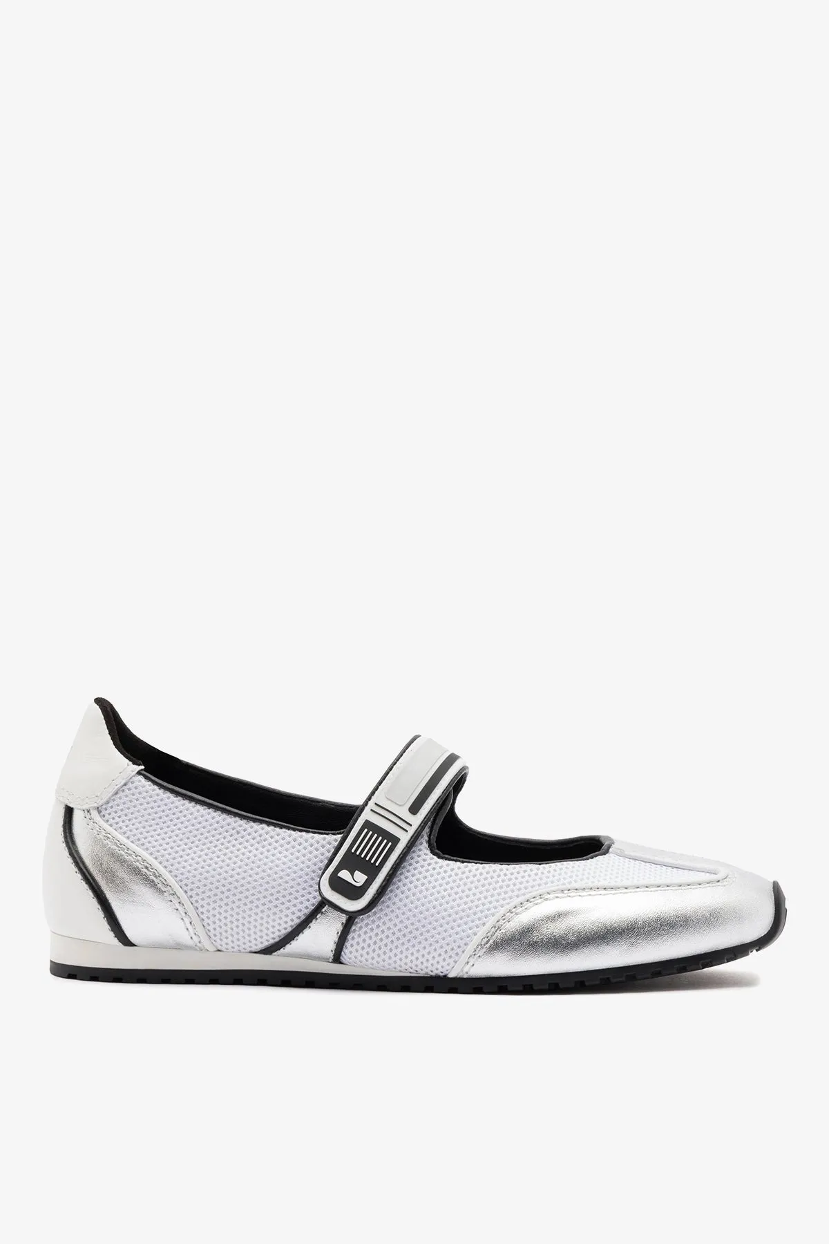 Devon Sneakerina White Mesh and Silver Leather sold by Larroude