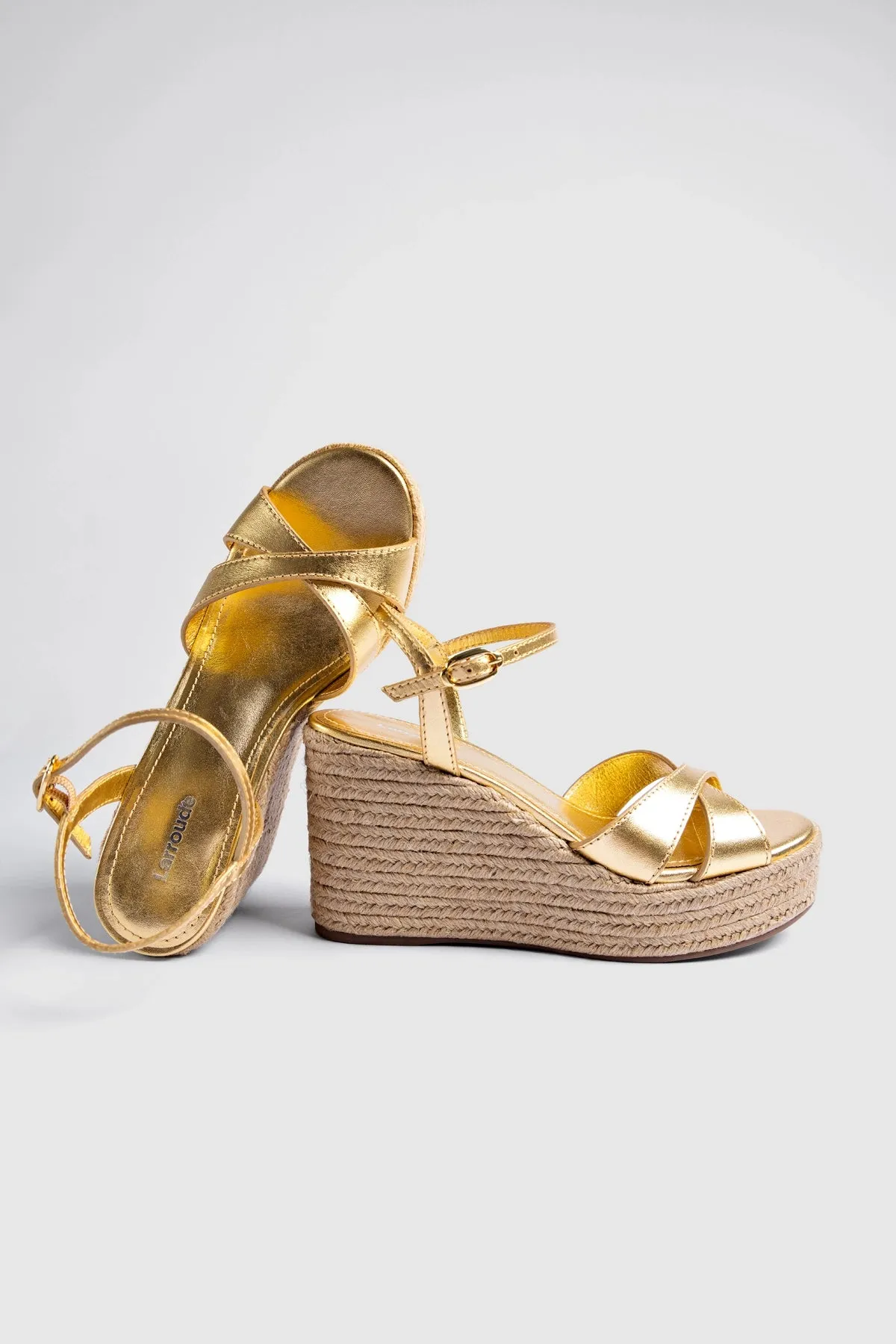 Bianca Espadrille Sandal Gold Leather sold by Larroude product image thumbnail 2