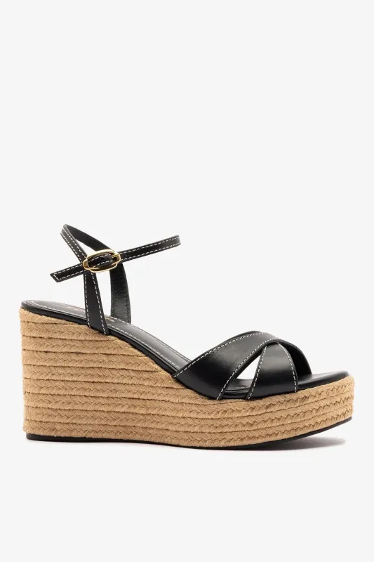 Bianca Espadrille Sandal Black Leather sold by Larroude