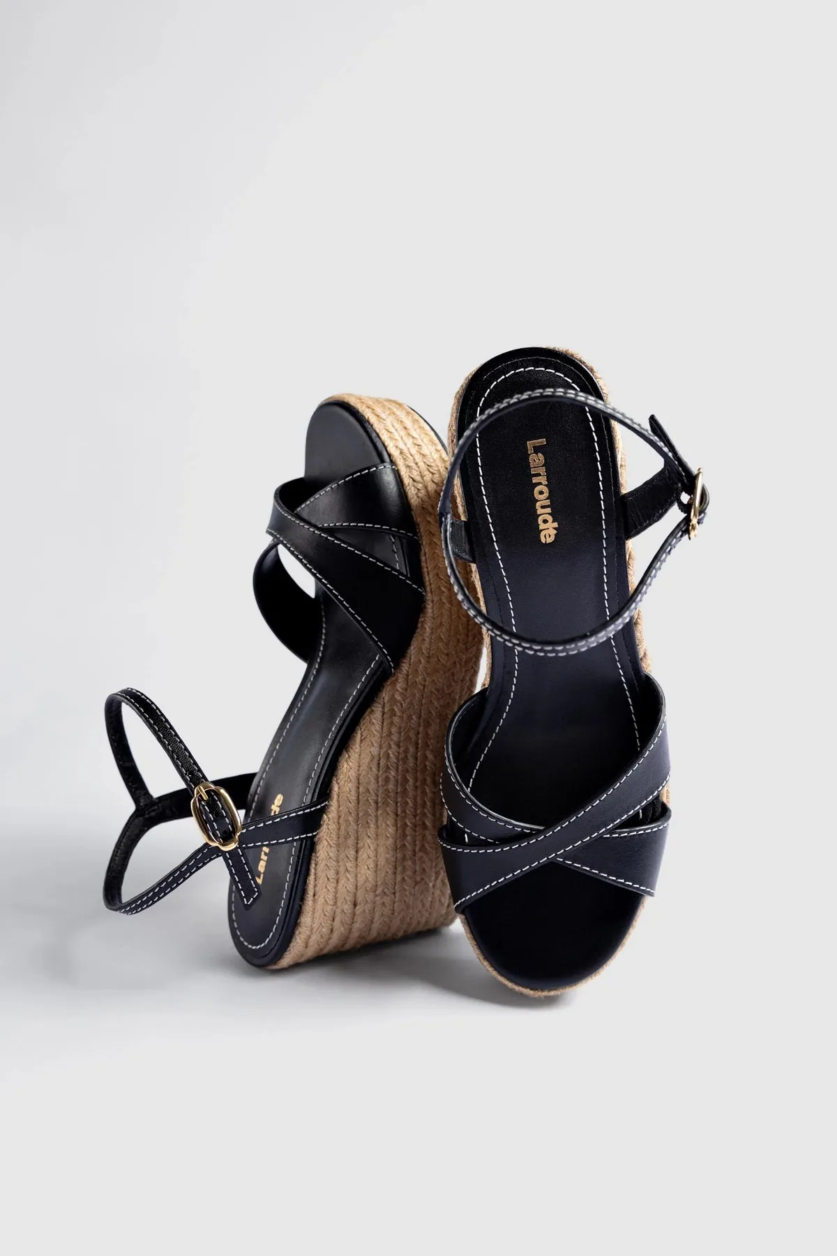 Bianca Espadrille Sandal Black Leather sold by Larroude product image thumbnail 2