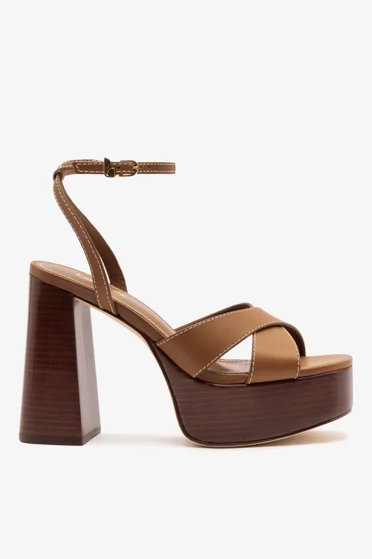 Dolly X Wood Sandal Caramel Leather sold by Larroude