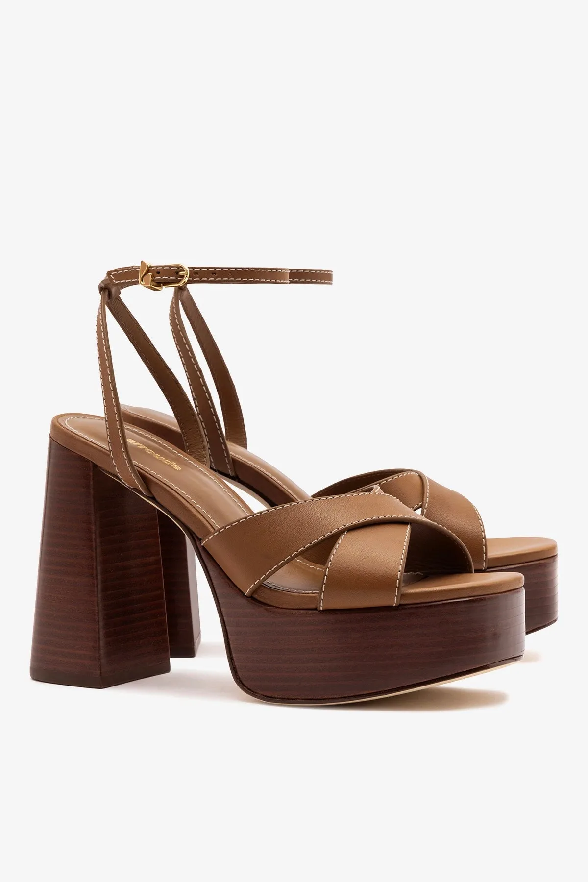Dolly X Wood Sandal Caramel Leather sold by Larroude product image thumbnail 3