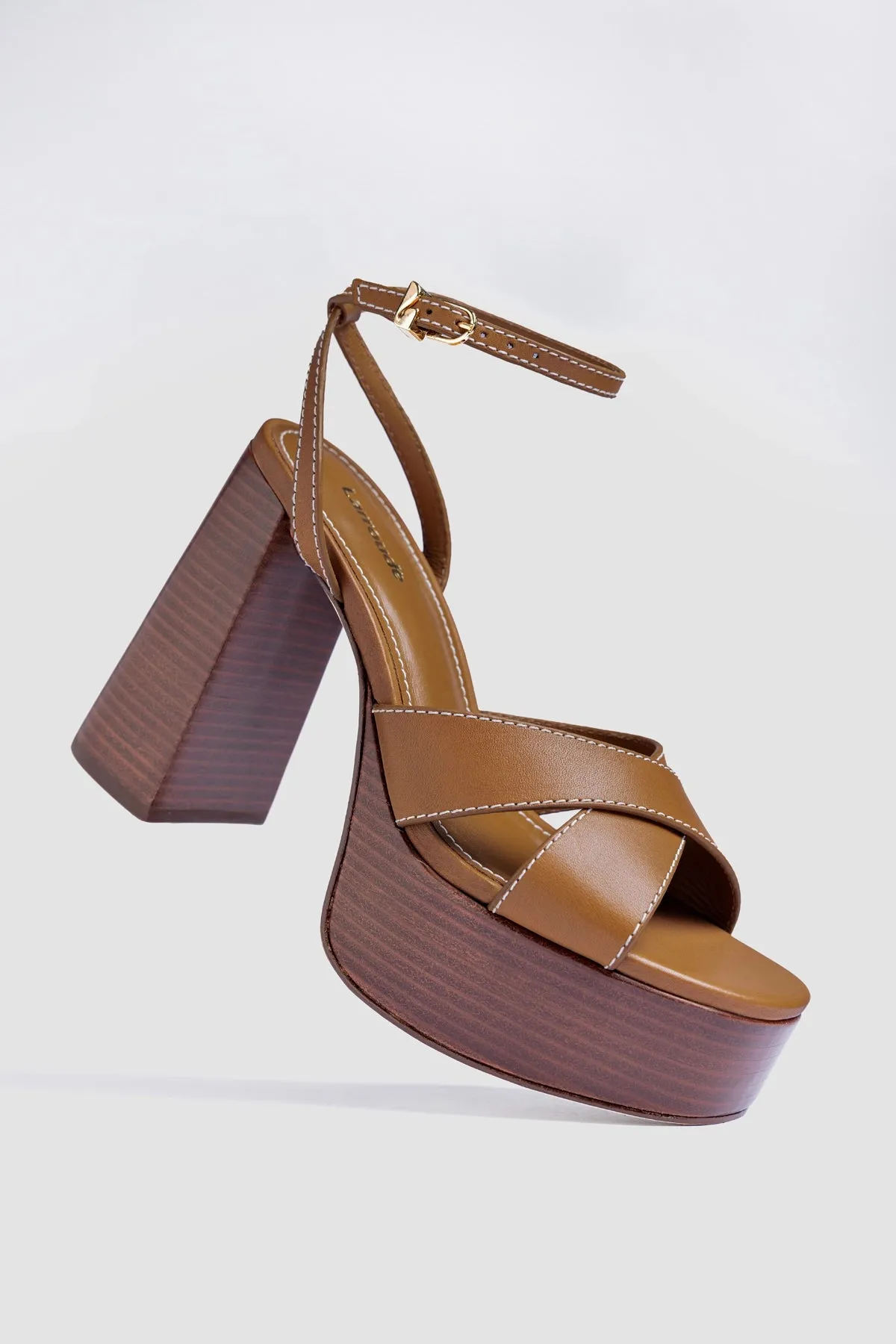 Dolly X Wood Sandal Caramel Leather sold by Larroude product image thumbnail 2