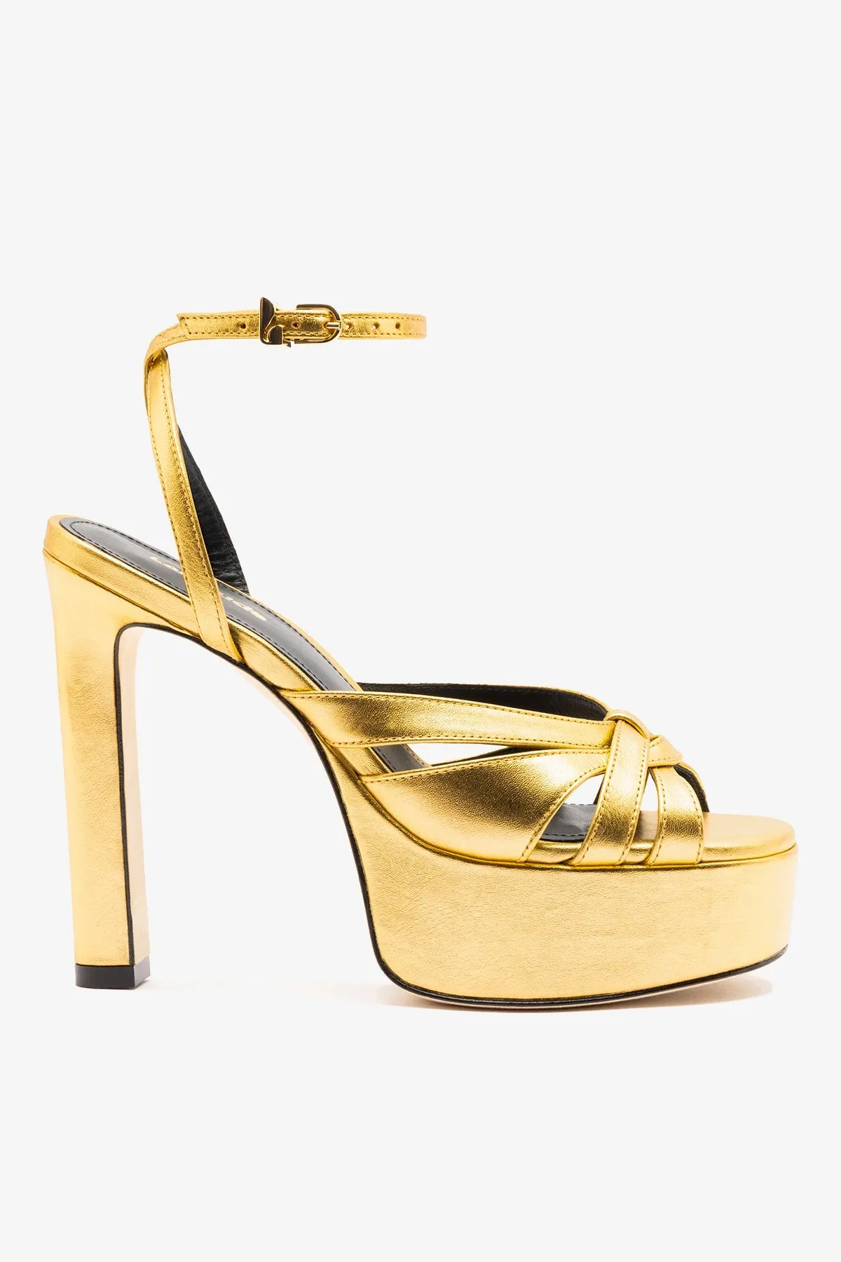 Veronica Sandal Gold Leather sold by Larroude
