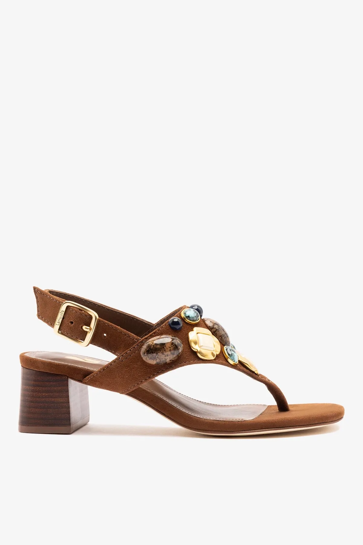 Talitha Block Sandal Burnt Umber Suede sold by Larroude