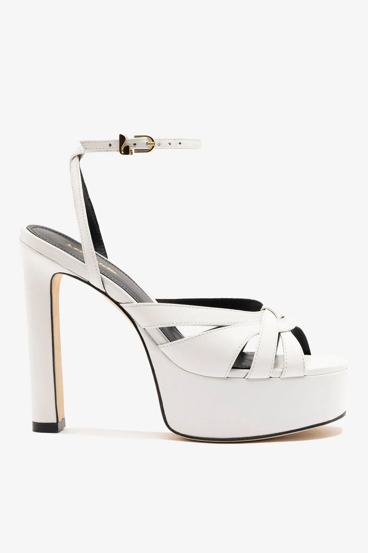 Veronica Sandal White Leather sold by Larroude