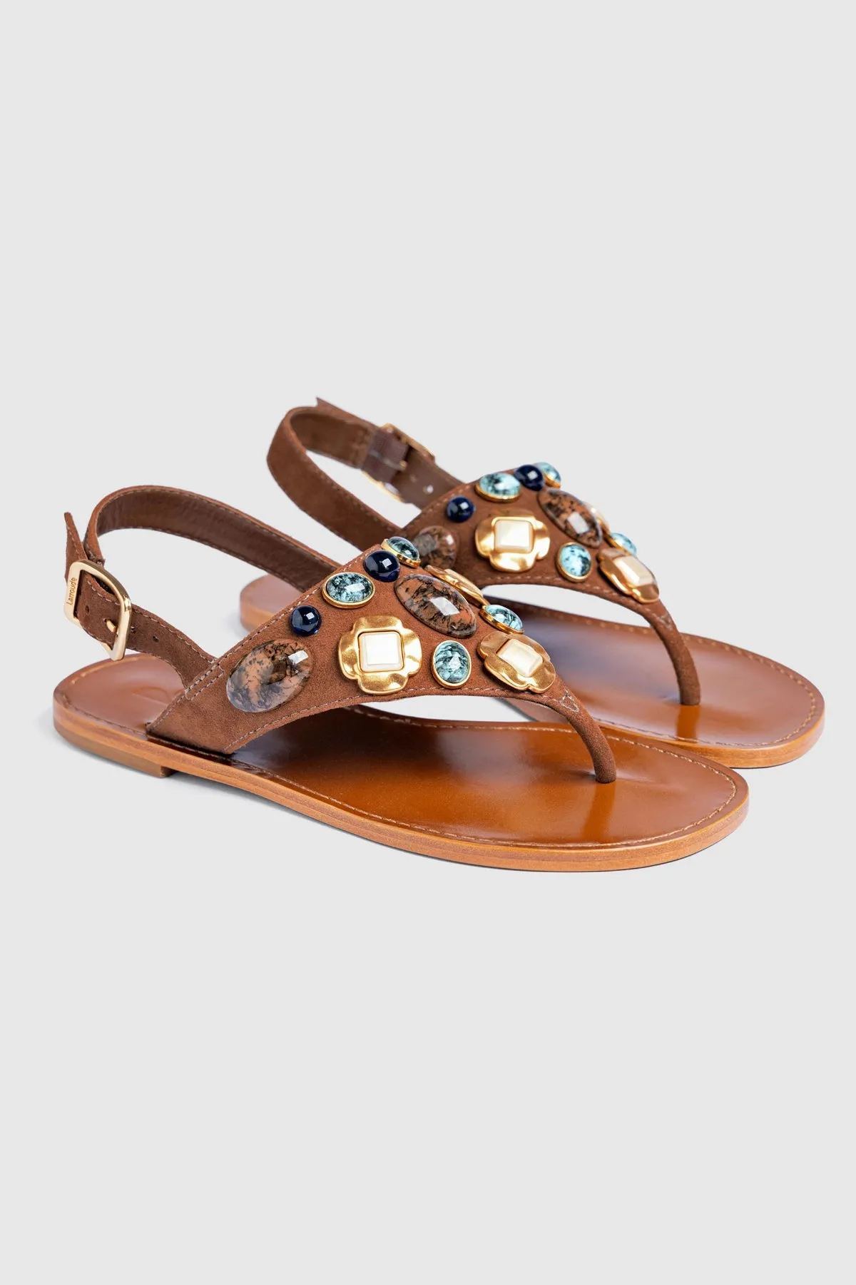 Talitha Flat Sandal In Brown Leather sold by Larroude product image thumbnail 2