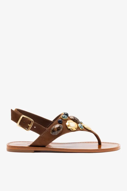 Talitha Flat Sandal In Brown Leather sold by Larroude