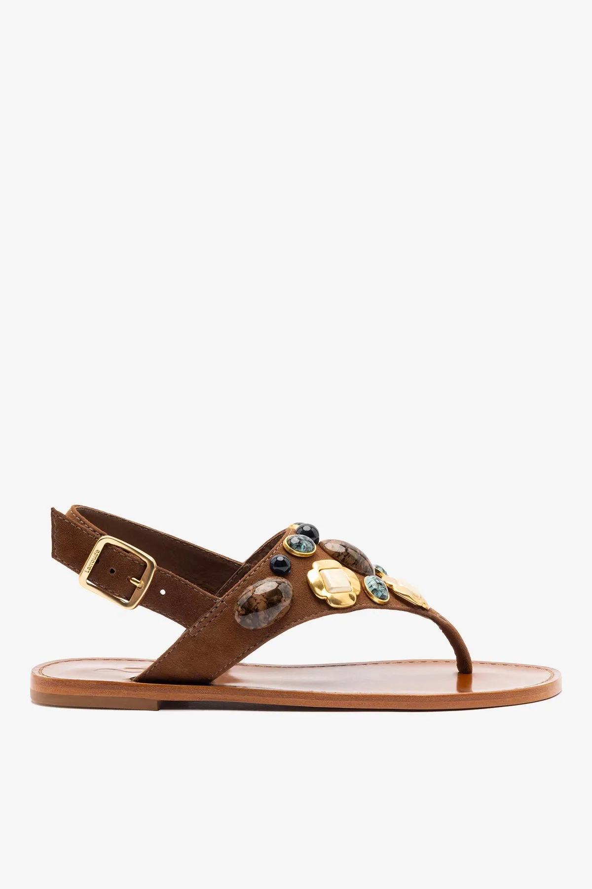 Talitha Flat Sandal In Brown Leather sold by Larroude