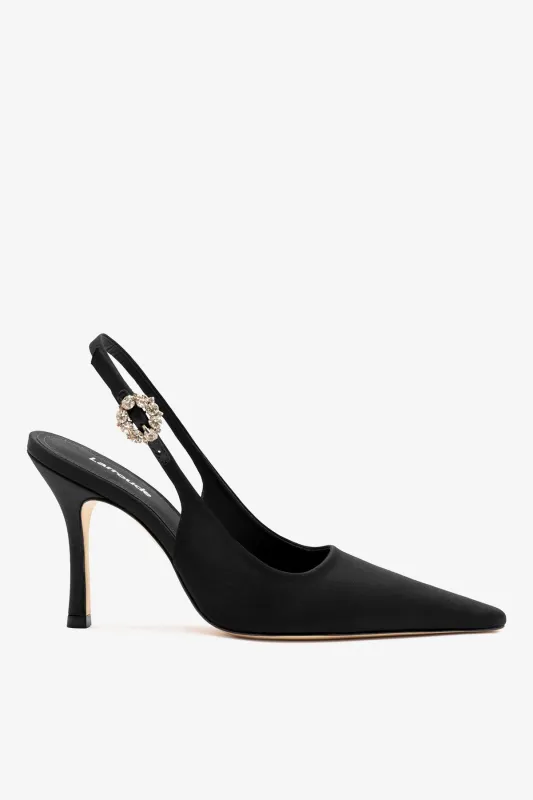 Carine Pump Black Satin sold by Larroude