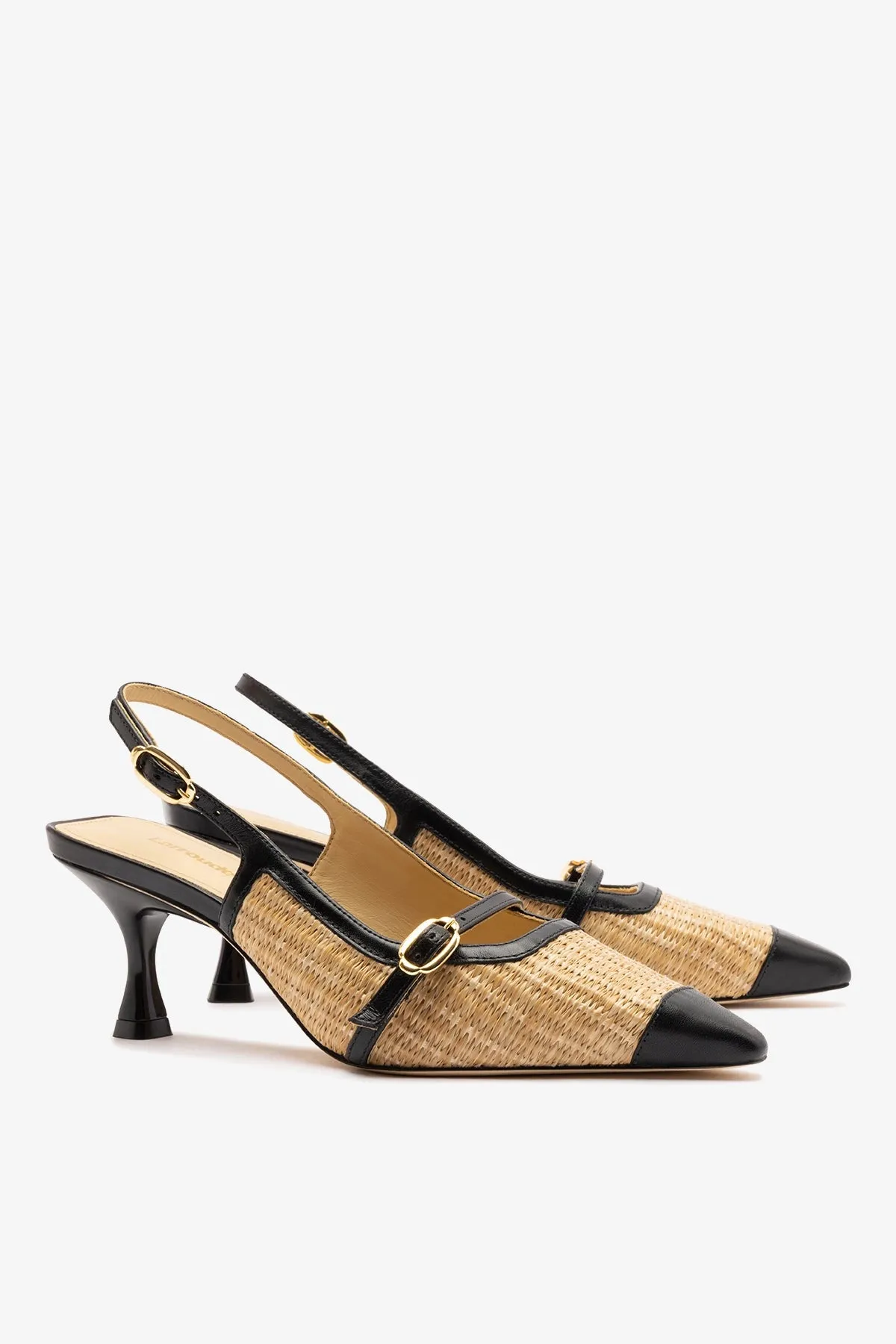 Ines Pump Natural Raffia and Black Leather sold by Larroude product image thumbnail 3