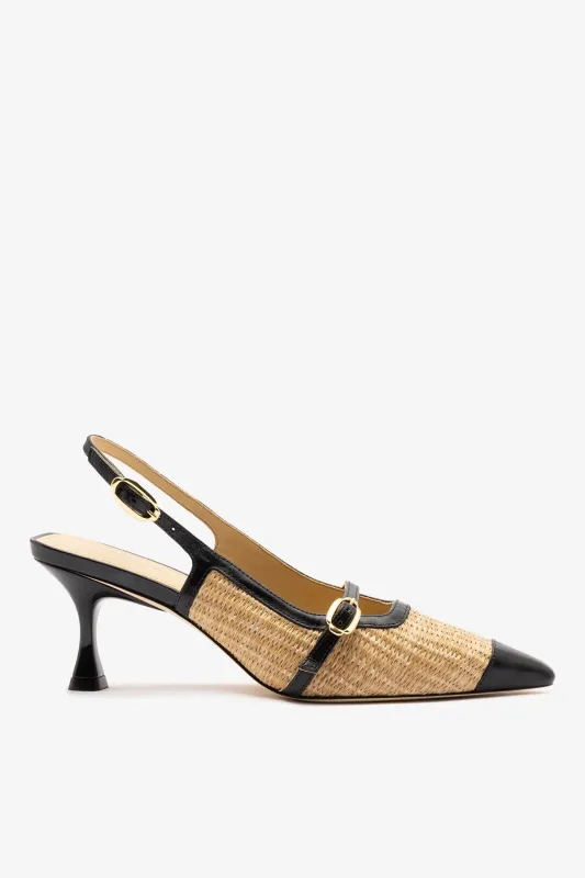 Ines Pump Natural Raffia and Black Leather sold by Larroude