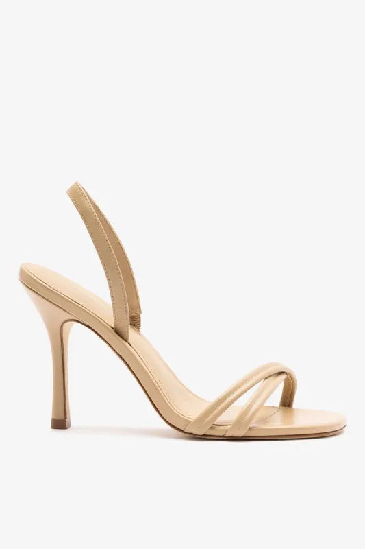 Annie Sandal Sand Leather sold by Larroude