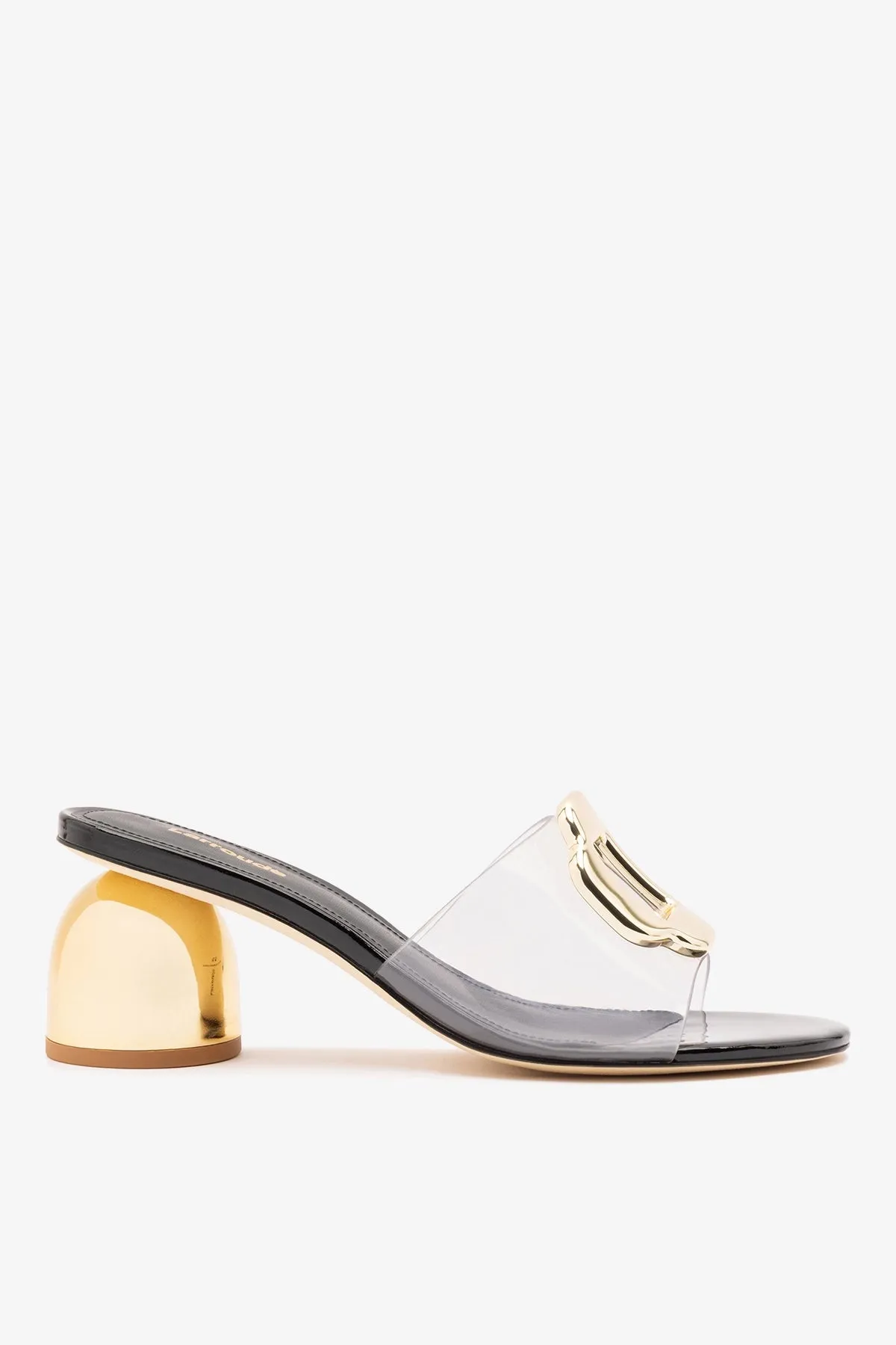Margherita Clear Mule Black Patent Leather sold by Larroude