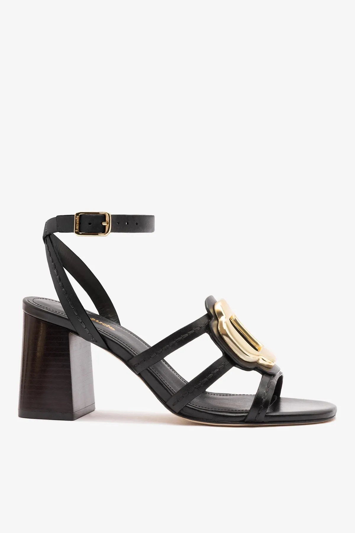 Margherita Block Sandal Black Leather sold by Larroude