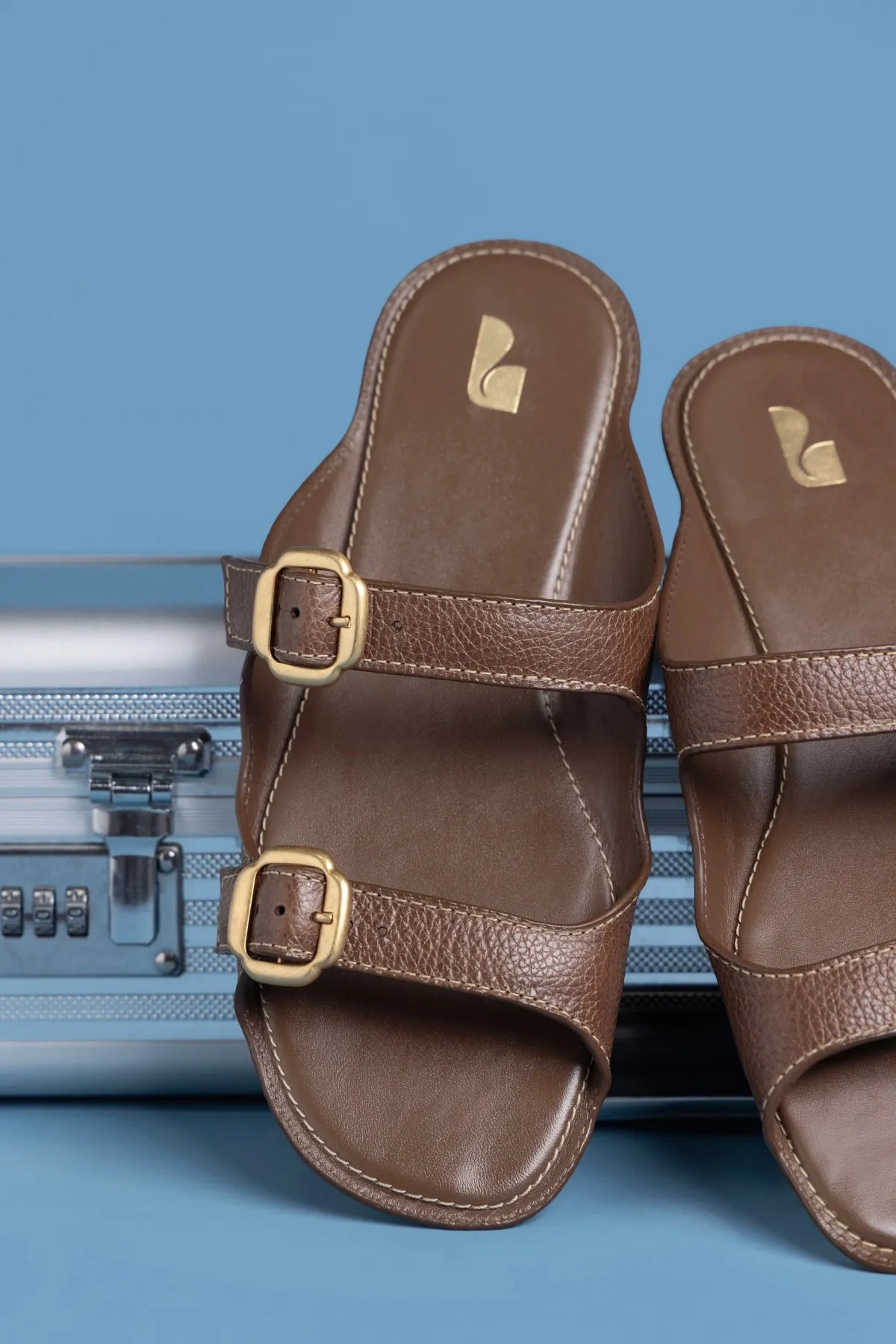 Amalfi Flat Burnt Umber Leather sold by Larroude product image thumbnail 2