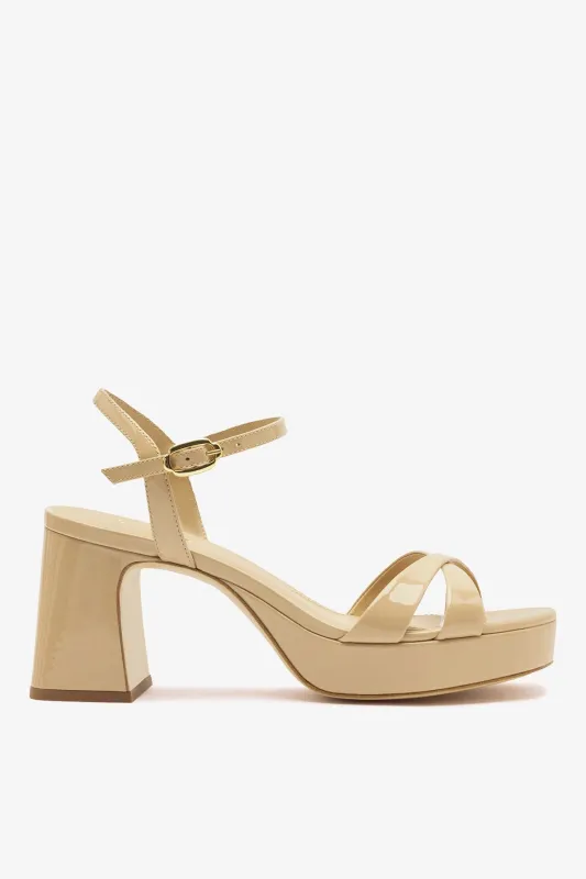 Bianca Low Sandal Sand Patent Leather made by Larroude