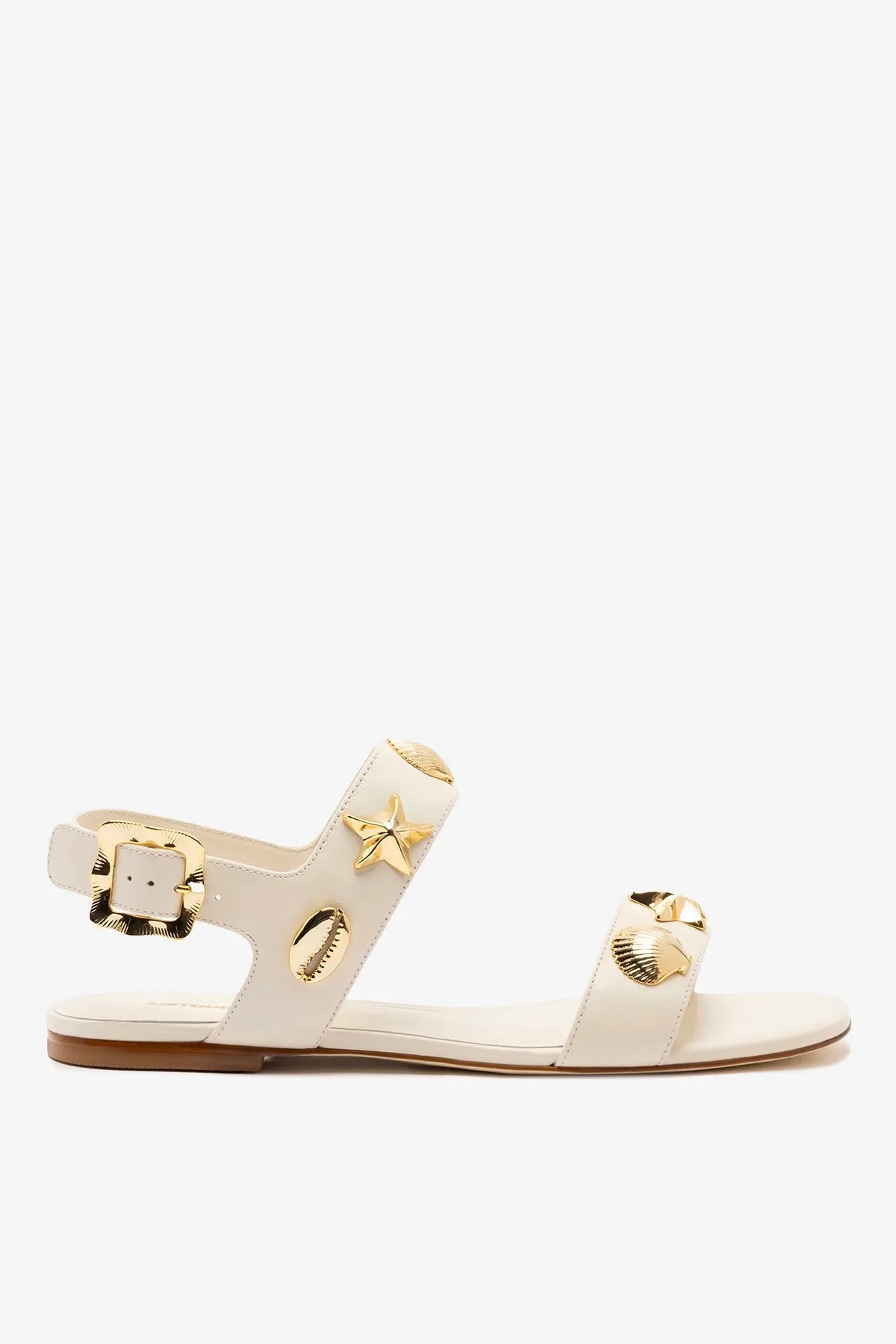 Madison Flat Sandal Ivory Leather sold by Larroude