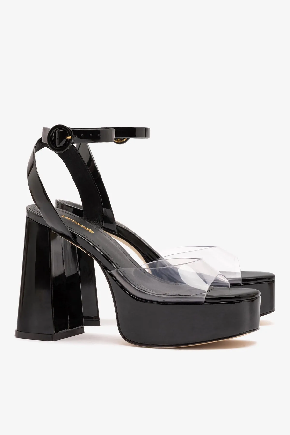 Dolly Clear Sandal Black Patent Leather sold by Larroude product image thumbnail 3
