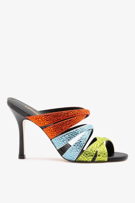 Sophia Crystal Mule Multicolor Satin made by Larroude