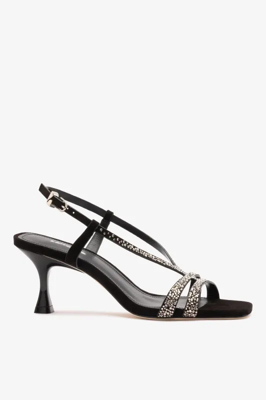 Daphne Crystal Sandal Black Leather made by Larroude