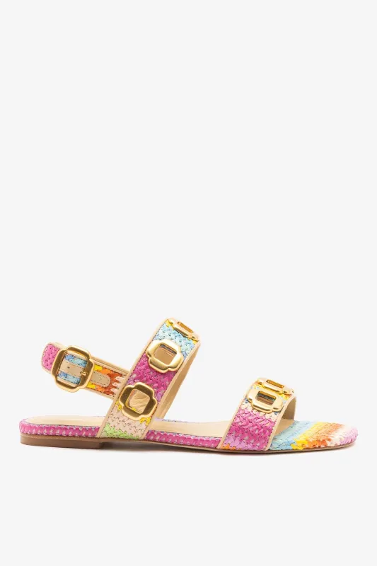 Milan Flat Sandal Rainbow Raffia made by Larroude