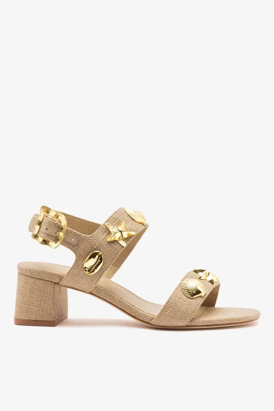 Madison Block Sandal Beige Raffia sold by Larroude